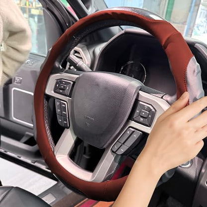 Breathable Leather Steering Wheel Cover with Non-Slip Grip for Enhanced Comfort - Designed for 15.35-16.14Inch Wheels on Pickup Trucks & Large SUVs. (15.74-inch red) - color: 40-RED