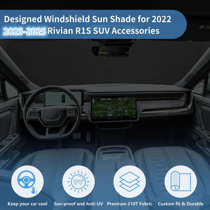 Windshield Sun Shade for 2026 2025 2024 2023 2022 Rivian R1S Custom Fit Window Sunshade SUV Accessories Fodable Sun Visor UV Protector Shade Heat Shield Cover - size: X. for Rivian R1s 2022-2025 2026