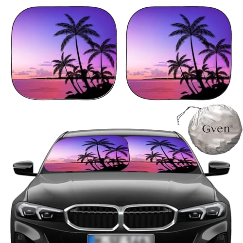 Gven Windshield Sun Shade for Car 2-Piece Foldable Sunshade for Front Windows, Blocks UV Rays, Automotive Interior Sun Protection Car Summer Accessories（Sunset,S） - color: Sunset, size: Standard