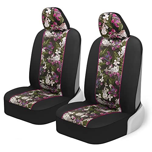 BDK Pink Flower Faux Leather Car Seat Covers for Front Seats, 2 Pack – Floral Pattern with Matching Headrest, Easy Installation, Fits Most Car Truck Van and SUV, Catalina Floral - color: Catalina Floral