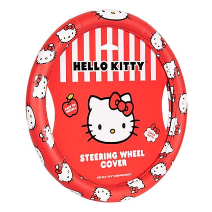 Hello Kitty Steering Wheel Cover Official Sanrio Car Accessory Universal Size 14.5 to 15 Inch Cute Red Design for Women Girls Sedans SUVs Trucks, Anti-Slip Grip, Stretch-Fit Design - style: Hello Kitty Red