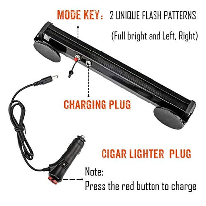Amber Wireless Battery Traffic Advisor Emergency Lights Bar Beacon Led Strobe Warning Light Mini Roof Top Plow Hazard Flash with Magnetic Base Mount and 12 V Rechargeable Plug (Yellow, 12 LEDs)