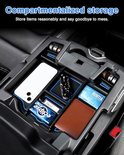 Karltys Center Console Organizer Tray Door Side Handle Storage Box for 2019-2025 2026 Dodge Ram 1500, Armrest Console Organizer and Front Rear Door Side Insert Storage Pocket Box Set of 5 (Blue)