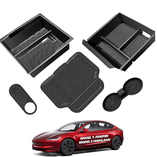 for Tesla Center Console Organizer Tray Model Y Juniper Model 3 Highland Accessories 2025 2026 Refreshed Car Storage Tray Armrest Tray Insert Cup Holder Hidden Compartment Storage - size: Juniper & Highland (Style 1)