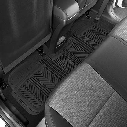 Motor Trend FlexTough Performance All Weather Rubber Car Floor Mats with Cargo Liner – Full Set Front & Rear Floor Mats for Cars Truck SUV, Automotive Floor Mats (Black)