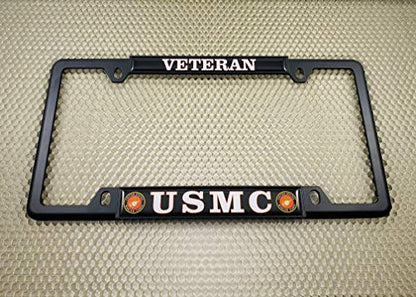 [Officially Licensed US Marine Corps Product] - USMC Veteran - Domed Custom-Made Personalized Narrow (Thin) Top 4 Hole Metal Car License Plate Frame with Free caps - Black Frame (Qty: 1) - color: Black - Style 1