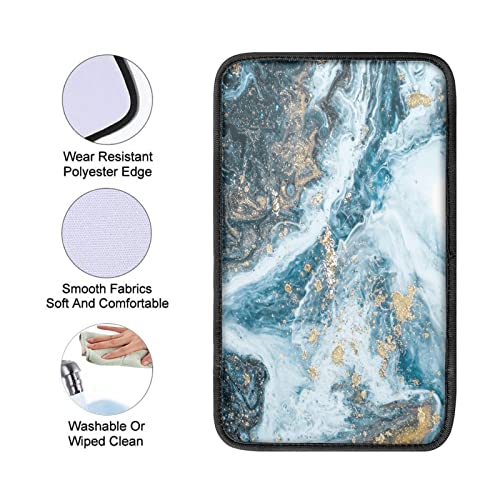 Dreaweet Blue Marble Print Armrest Cover for Car Truck,Soft Comfortable Car Center Armrest Cover Universal Center Console Cover Replacement - color: Blue Marble Print
