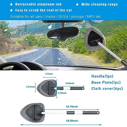 Ziciner Car Windshield Cleaner, Microfiber Auto Cleaning Wiper with Aluminum Extendable Handle and 2 Washable Reusable Cloth Pad Head, Universal Vehicle Interior Exterior Cleaner Kit (Gray-Triangle) - size: Gray-Triangle