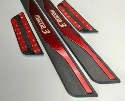 TundraFlow Door Sill Strip for Mazda 3 2018-2025 2026 Accessories Universal Rubber Anti-Scratch Threshold Guards Stainless Scuff Plates Protector Sticker Cover 4pcs RED