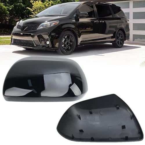 Compatible with 2012-2020 Toyota Sienna Left Side Mirror Cover Cap, Black Driver Side Clip-on Mirror Cap Replacement Without Turn Signal Light Replaces for 87945-08010 - color: Left Black