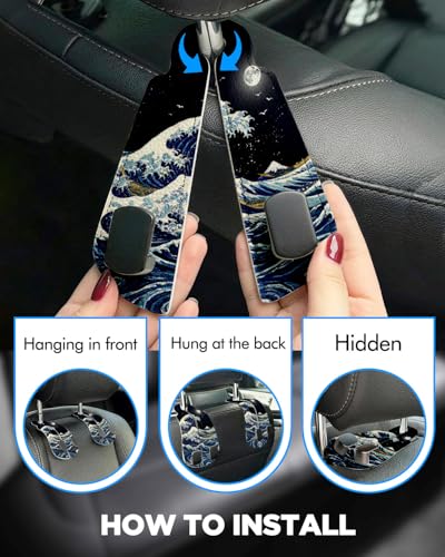 WOCOCN 2 Pack Car Purse Hook for Car Seat Headrest, Double-Sided PrintingPU Leather Purse Holder with Metal Hook, Cute Car Accessories for Women, Men (Car hook - Starry Sky Waves A) - color: Car hook - Starry Sky Waves A