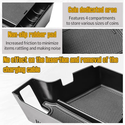 Center Console Organizer Compatible with Volvo XC60 2018-2025/ XC90 2021-2024/ S90 S60 2020-2025/ V60 2019-2025/ V90 2017-2025 Accessories, Armrest Box Insert Tray Storage Box Charging Hole