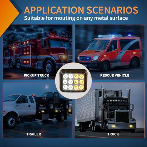 Nilight 12LED Magnetic Wireless Trailer Lights 2PCS Rechargeable Portable Hazard Beacon Warning Light Amber and White Emergency Strobe Light for Trucks Trailers Vehicles Cars Bus Surface Mount - color: 12LED Amber White