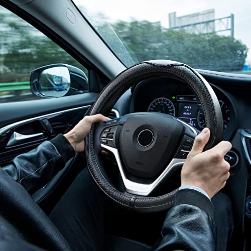 Rueesh Microfiber Leather Steering Wheel Cover Anti-Slip Matte Finish Auto Car Wheel Cover Universal 15 Inch Wheel Cover for Car Embossing Pattern Black Line - color: Black Line