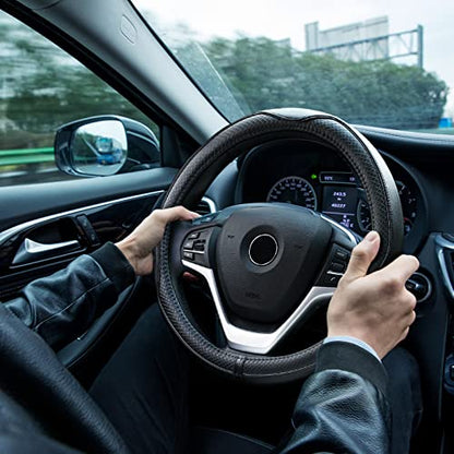 Rueesh Microfiber Leather Steering Wheel Cover Anti-Slip Matte Finish Auto Car Wheel Cover Universal 15 Inch Wheel Cover for Car Embossing Pattern Black Line - color: Black Line