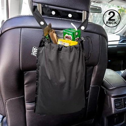 2 Pack Leakproof Car Trash Bags Detachable Waterproof Garbage Bags with Drawstring Hanging Organizer for Back Seat & Travel Black - color: Black & Black