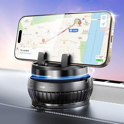 pop-tech Car Suction Dashboard Phone Holder:【360° Rotating & 30° Adjustable】 Vacuum Suction Cup Cell Phone Mount with Anti-Slip Spring Snap, Vehicle Dash Mobile Stand for iPhone Samsung, GPS Device