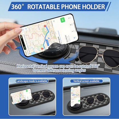 Multifunction Car Anti-Slip Mat Auto Phone Holder, Rotatable Car Anti Slip Mat Phone Holder with Temporary Parking Number, Universal Dashboard Sticky Pad for Glasses Keys (Black) - color: black
