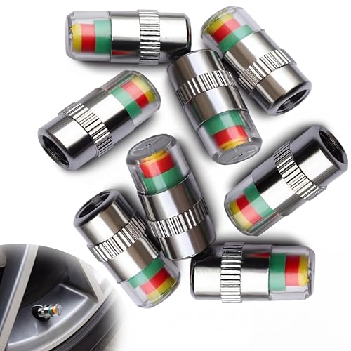 8Pcs 2.2Bar 32-to-35 PSI Car Tire Pressure Monitor Valve Stem Caps Sensor Indicator Easy to Read 3 Color Eye Alert - color: 2.2Bar 32PSI
