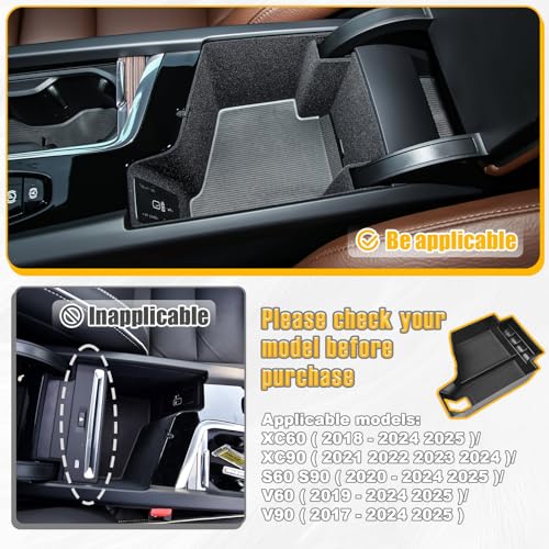 Center Console Organizer Compatible with Volvo XC60 2018-2025/ XC90 2021-2024/ S90 S60 2020-2025/ V60 2019-2025/ V90 2017-2025 Accessories, Armrest Box Insert Tray Storage Box Charging Hole