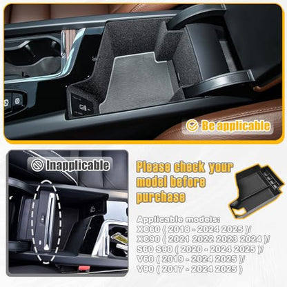 Center Console Organizer Compatible with Volvo XC60 2018-2025/ XC90 2021-2024/ S90 S60 2020-2025/ V60 2019-2025/ V90 2017-2025 Accessories, Armrest Box Insert Tray Storage Box Charging Hole