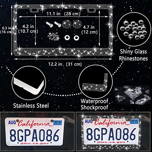 NBTEPEM 27 PCs Black Bling Car Accessories Set for Women, Steering Wheel Covers Universal Fit 15 Inch, Bling License Plate Frame, Bling Phone Holder, Bling Car Coasters (Black Diamond) - color: Black Diamond