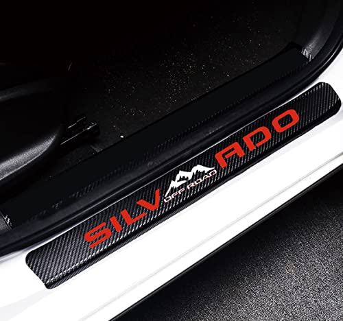 MAXDOOL 4Pcs Car Door Sill Protector Reflective 4D Carbon Fiber Sticker Decoration Door Entry Guard Door Sill Scuff Plate Stickers Compatible with Silve4x4rado Off Road (Red) - color: red