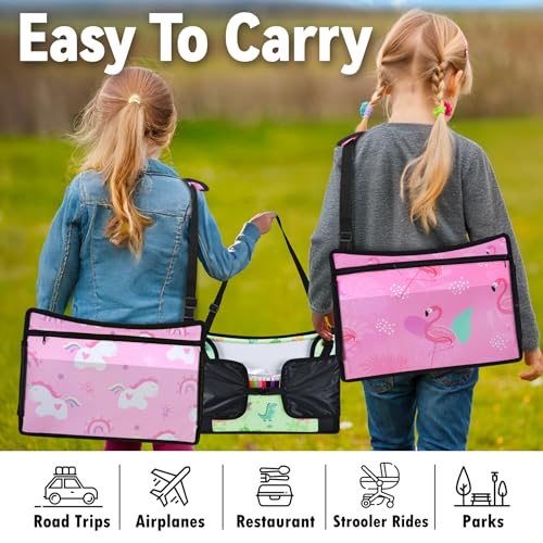 3PCS Kids Travel Tray for Airplane - Toddler Car Seat Table Tray, Road Trip Essentials for Boys & Girls, Carseat Lap Desk for Kids Road Trip Activities - color: 2Pink/Green-3PCS