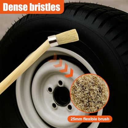 2PCS Car Curved Tire Mounting Paste Lube Brush, 45 Degree Angle Head Auto Wheel Applicator Brush with 11.8" Wooden Handle, Rim Deep Cleaning Tool for Easy Lubricant Application(Wood) - color: Wood