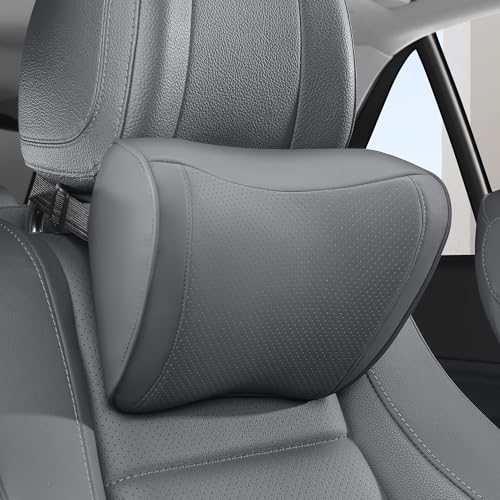 Car Headrest Pillow 100% Memory Foam, Breathable Removable Leather Cover, Premium Seat Support Head Neck Cushion for Driving Travel Home Office, Gray, 1 Pack - color: Grey, size: Headrest 1 Pack