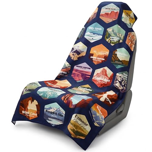 Hahafelt 2 Pack Car Seat Towel Covers with Storage Bag, 63 x 32 Inch Universal Non Slip Waterproof Sweat Protector for Car Truck, Gym Swimming Running, Machine Washable (Multi National Parks 1) - style: Multi National Parks 1