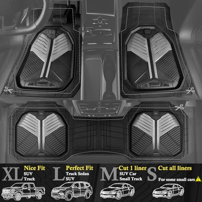 CAR PASS Heavy Duty Rubber Car Mats, Deep-Dish Car Floor Mats All Weather, Universal Two-Tone Trim-to-Fit for SUVs Trucks Sedans, Waterproof Anti-Slip, 3 Pieces V12 Black and Metallic Gray - color: Black and Gray