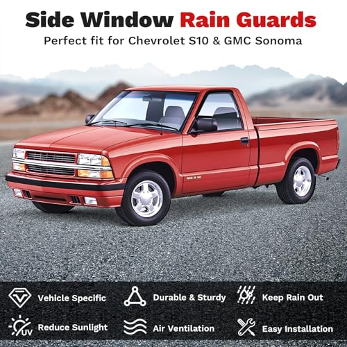Canvcle Window Visors Rain Guards for 1994-2004 Chevrolet S10/GMC Sonoma Accessories, Outside-Mount Tape-On Side Window Wind Deflectors Vent Visors Shades Rainproof Black 2PCS - size: Chevrolet S10 1994-2004