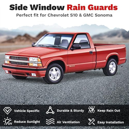 Canvcle Window Visors Rain Guards for 1994-2004 Chevrolet S10/GMC Sonoma Accessories, Outside-Mount Tape-On Side Window Wind Deflectors Vent Visors Shades Rainproof Black 2PCS - size: Chevrolet S10 1994-2004