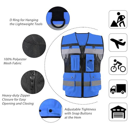 Safety Vest High Visibility Reflective Construction Vest for Men Women - color: Royal Blue, size: XX-Large
