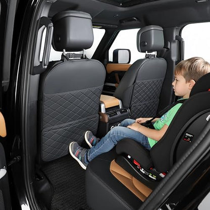 TAIKOO Seat Back Protector + Large Capacity Pocket Storage Organizer,Preventing the Impact of Children Stepping on the Seat Backrest (Black) - color: Black