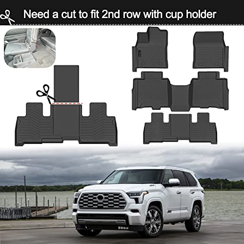 Auxko All Weather Floor Mats Fit for Toyota Sequoia 2026-2023 TPE Rubber Liners Set Sequoia Accessories All Season Guard Odorless Anti-Slip Floor Mats - size: sequoia|2023-2026|floor mats