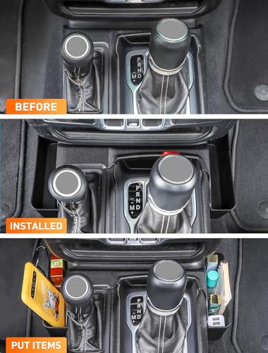 Savadicar GT-2 Shifter Storage Box, Gear Shift Side Tray, Center Console Organizer Compatible with 2018-2025 Jeep Wrangler JL JLU 4XE & Gladiator JT, Interior Storage Accessories, Black, 1 PC - size: Std, style: No Pattern