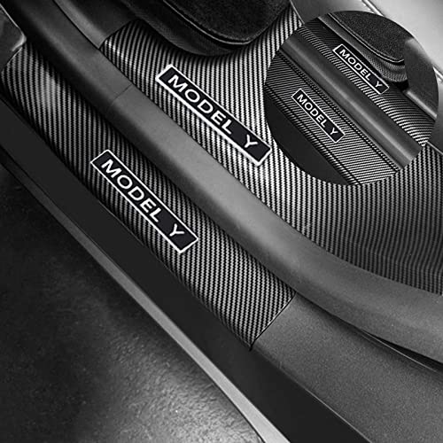 Door Sill Protector for Tesla Model Y, 4 Pieces Door Entry Protectors Strips for Outer Side, Tesla Model Y Accessories 2021 2022 2023 2024 for 5-Seater, Glossy Carbon Fiber Pattern - size: Model Y-Outer Part