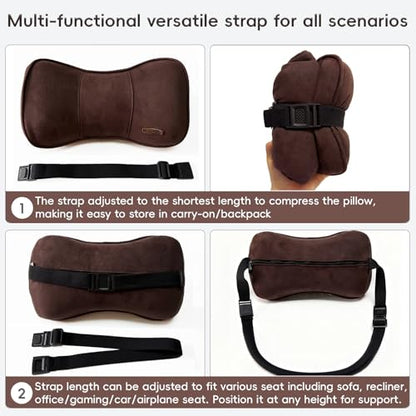 Carwales Car Neck Pillow for Travel Recliner Headrest Cushion Couch Office Chair Memory Foam Lower Back Support Lumbar Pain Relief Ergonomic Design Extension Adjustable Strap Driving Brown 1 Pack - color: Brown