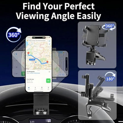 YUHENG Car Phone Holder Mount for Dashboard Rearview Mirror Sun Visor,360° Rotation & Strong Grip,Universal Adjustable Phone Clamp for iPhone 17 Pro Max 3–7” Phones | One-Hand Use, No-Block View