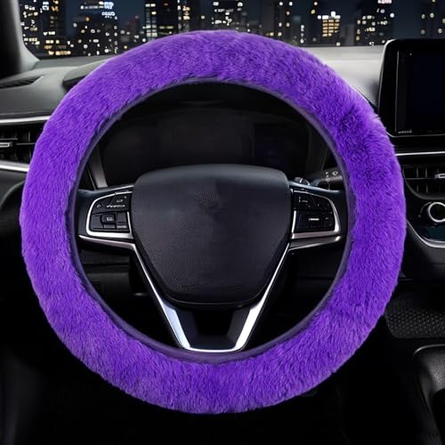 Furry Car Steering Wheel Cover, Fluffy Cover, Soft Warm Plush Non-Slip, 14 1/2-15 inch, for Women Girls, Purple - color: single cover - purple