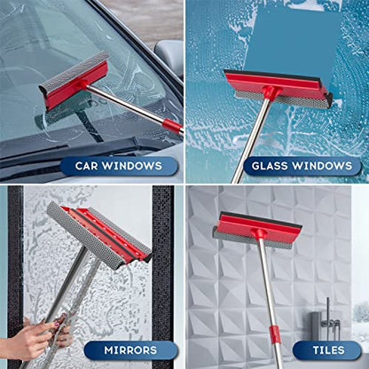 DSV Standard Window Squeegee, 2-in-1 Window Cleaner with 55" Extension Poles, Window Washing Kit, Glass Door Cleaner, Multi-Use Car Windshield Cleaning Tool with Long Handle for High Outdoor Windows - size: Multi-Section Squeegee
