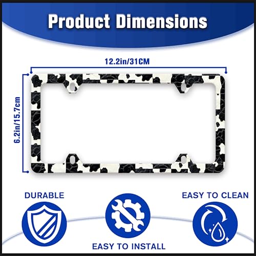 Black and White Cow Print License Plate Frame Spots Texture License Plate Holders Funny Auto Accessory Bracket Stainless Steel License Plate Frames with Screws for Women Men 6x12 Inch 4 Holes - color: Black And White Cow Print