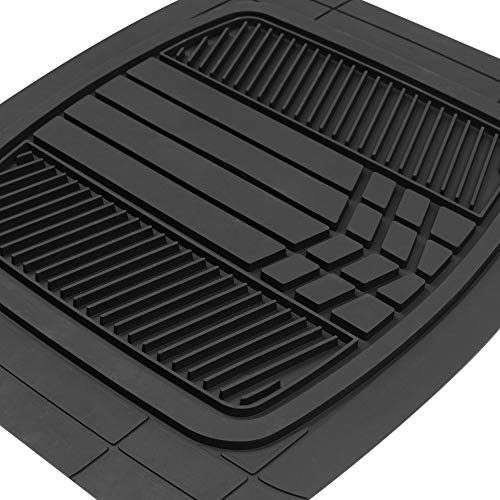 BDK 3-Piece Gray Rubber Floor Mats (Front + Rear), Heavy Duty Universal Fit Liners for Cars SUVs Trucks Vans, All Weather Protection Anti-Slip Nibs, Flexible Contours Fits Most Vehicles