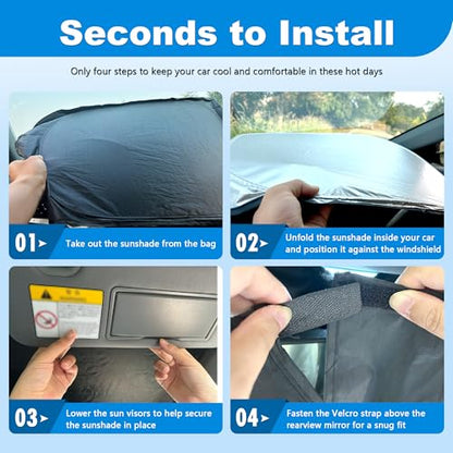 Windshield Sun Shade for 1992-2025 Fo-rd E-Series Van & Motorhome E-150 E-250 E-350 E-450 Accessories, Foldable Window Sunshade Sun Visor Protector, Front Windshield Sunshade Blocks UV Rays - size: Silver & Black-Fit Ford E-150 E-250 E-350 E-450