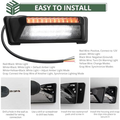 EYPINS RV Exterior Porch Light - Aluminum 40LED 10-48V 60W 6000LM Super Bright White Camping Light with 6 Amber Warning Flash Modes, IP65 Waterproof Porch Lights for Trailers Campers Motorhome SUV