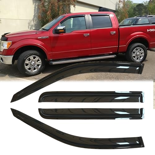 4pcs Original Shatterproof Rainproof Window Wind Deflector for Ford F-150 2009-2014 Supercrew/Crew cab,Outside Mount Rain Guard Sets,Nice Looking Window Visors,Vent Deflectors for F150 09-14 94155 - size: for Ford F-150 2009-2014