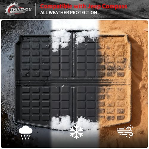 Cargo Mat Compatible with 2017-2025 2026 Jeep Compass Trunk Mat Cargo Liner TPE All Weather Back Seat Cover Protector 2024 Compass Accessories (Trunk Mat+Backrest Mats) - style: For Jeep Compass | 2017-2026