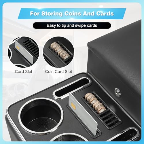 Center Console Between Seats for Minivans, Featuring Cup Holders, Coin Compartment, and Card Slot Center Console for Trucks, Minivans, and SUVs Front Seat Bench Center with Locking (Regular)